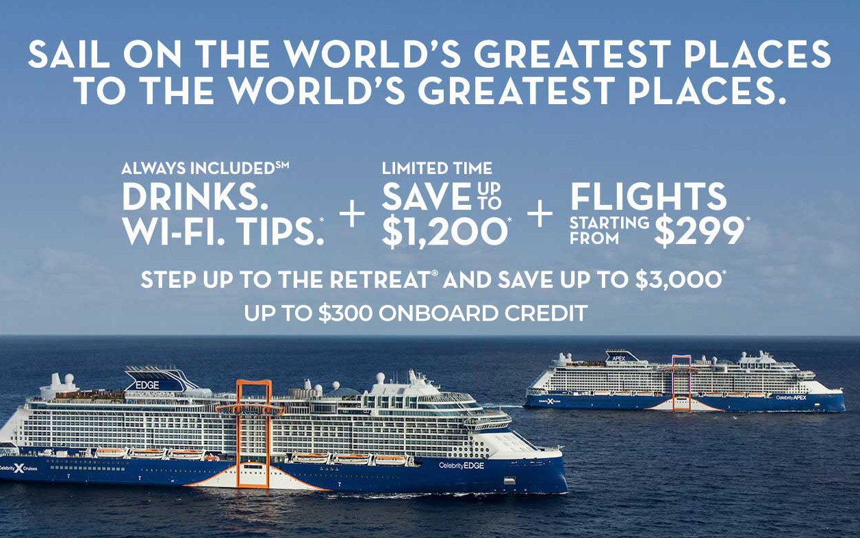 Save up to $3,000* + up to $300 onboard credit, plus flights as low as $299!