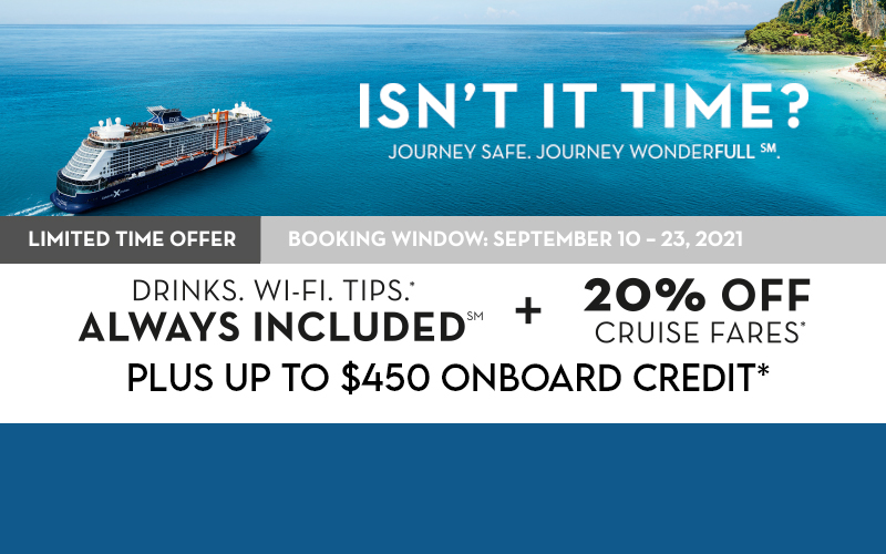 20% Off Cruise Fares* Plus Up to $450 onboard credit*