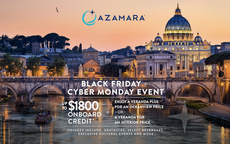 Black Friday Offer: Double Stateroom Upgrade plus up to $1,800 Onboard Credit with Azamara