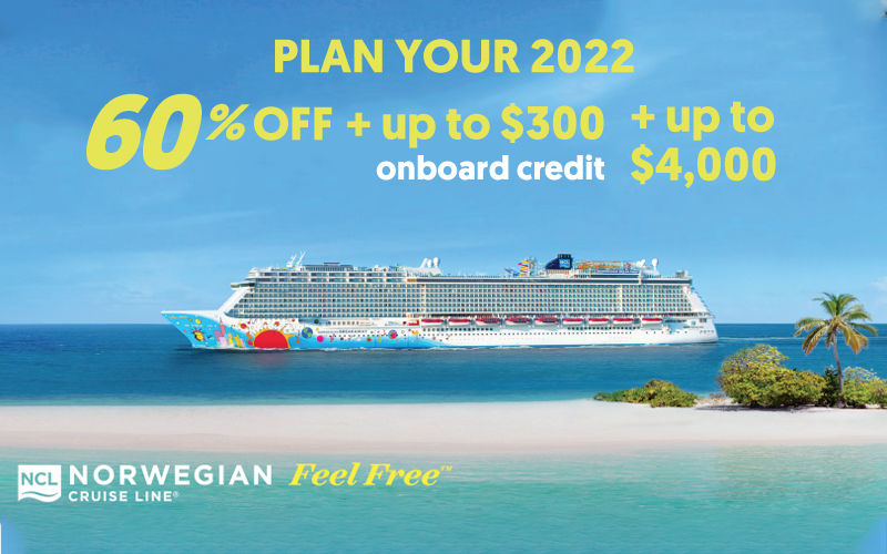 Cruise away with 60%off 2nd guest + up to $4,000 in value and more!