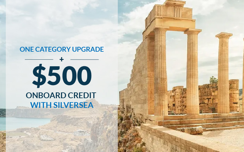 Enjoy a one-category upgrade plus a shipboard credit of up to $500 onboard credit per suite