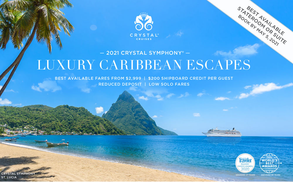 Extra Savings plus Up to $200 As you Wish per person Credit  on Crystal Cruises