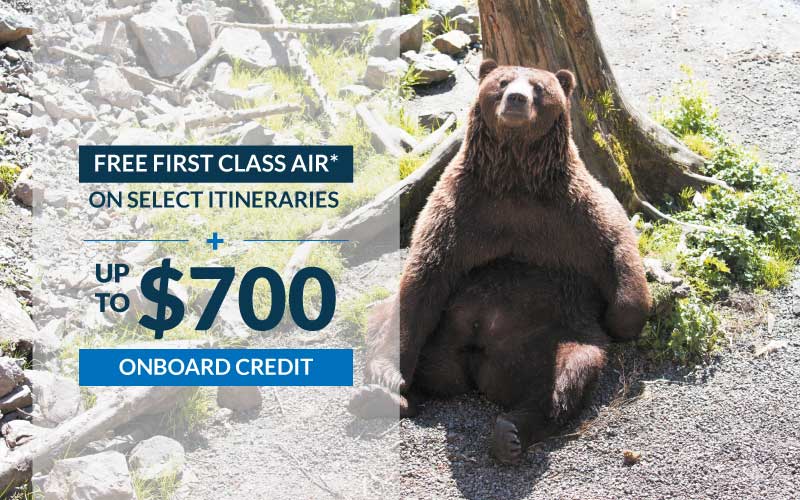 Free First Class Air* on select itineraries plus up to $700 Onboard Credit with Regent Seven Seas.