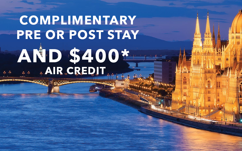 Get a 2022 Cruise with complimentary Pre or Post stay and $400* Air Credit only from us!