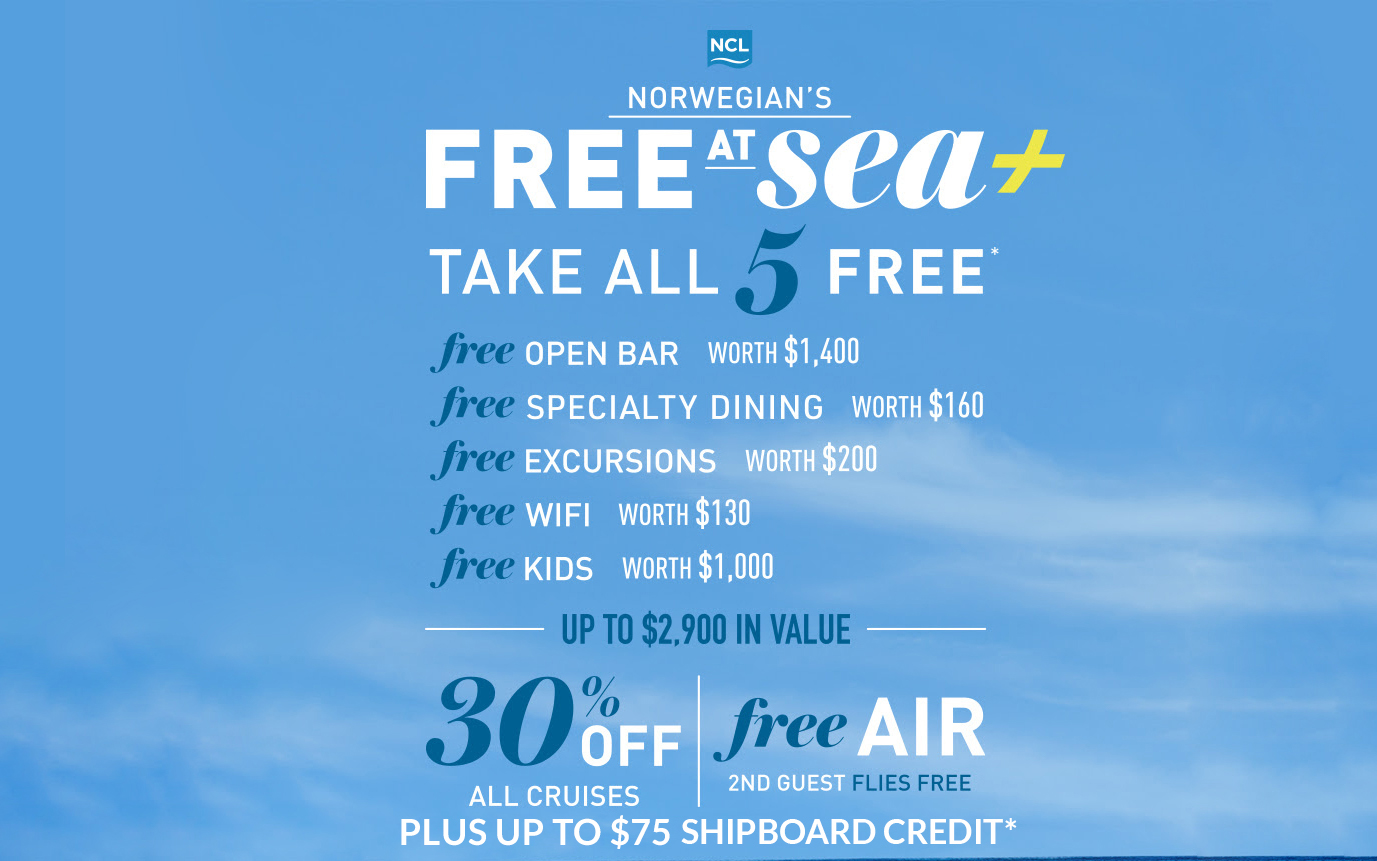 Norwegian's Free At Sea Receive 30% off cruise fare