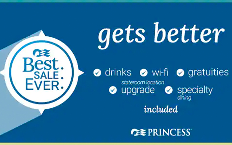Princess - Drinks! Wi-Fi! Gratuities! PLUS, a stateroom location upgrade and specialty dining all included.