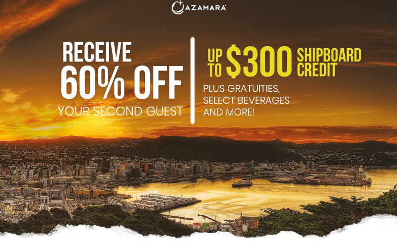 Receive 60% Off your Second Guest, Up to $300 Shipboard Credit plus Gratuities, Select Beverages and More!
