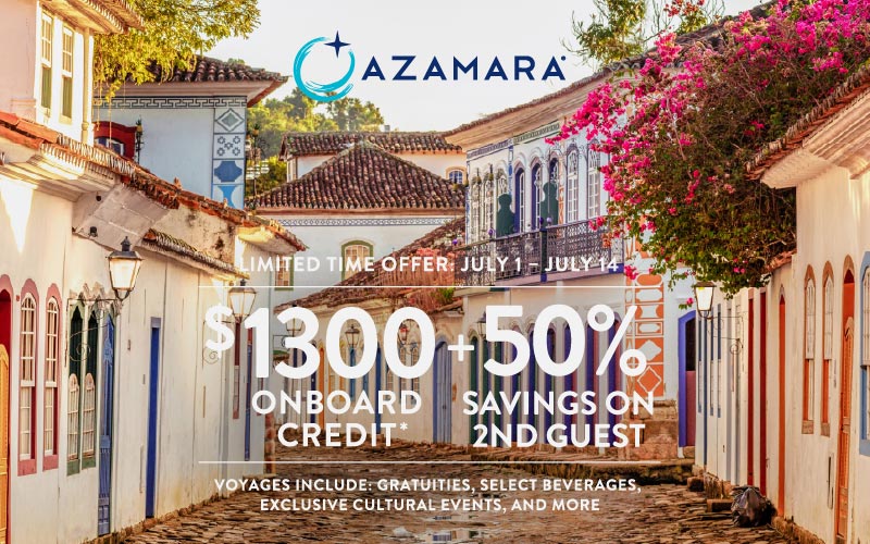 Receive Up to $1,300 Onboard Credit plus 50% Savings on second guest with Azamara Cruises