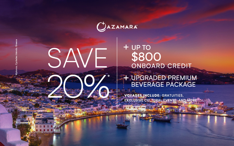 Sail this fall with 20% + up to $800 Onboard credit + upgraded premium beverage package