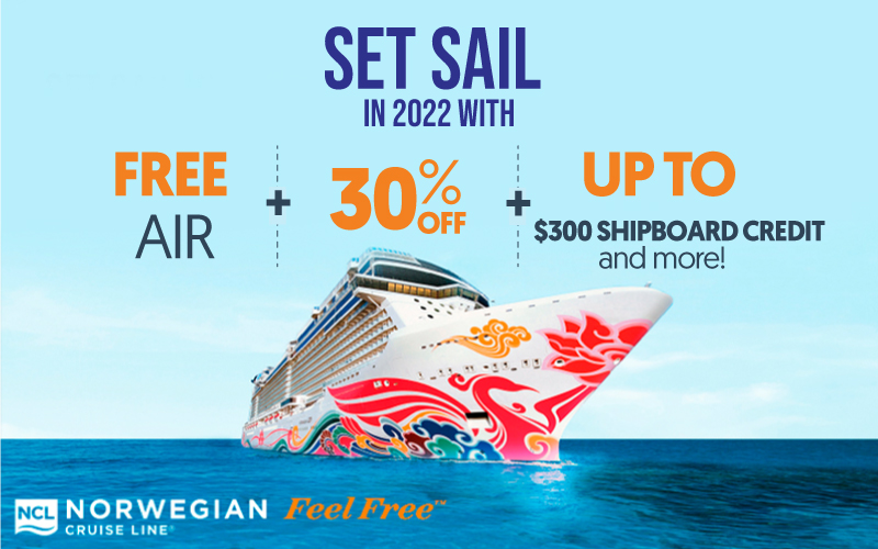Sail to iconic destinations 30% off + FREE Air + up to $300 Shipboard credit + 5 free offers