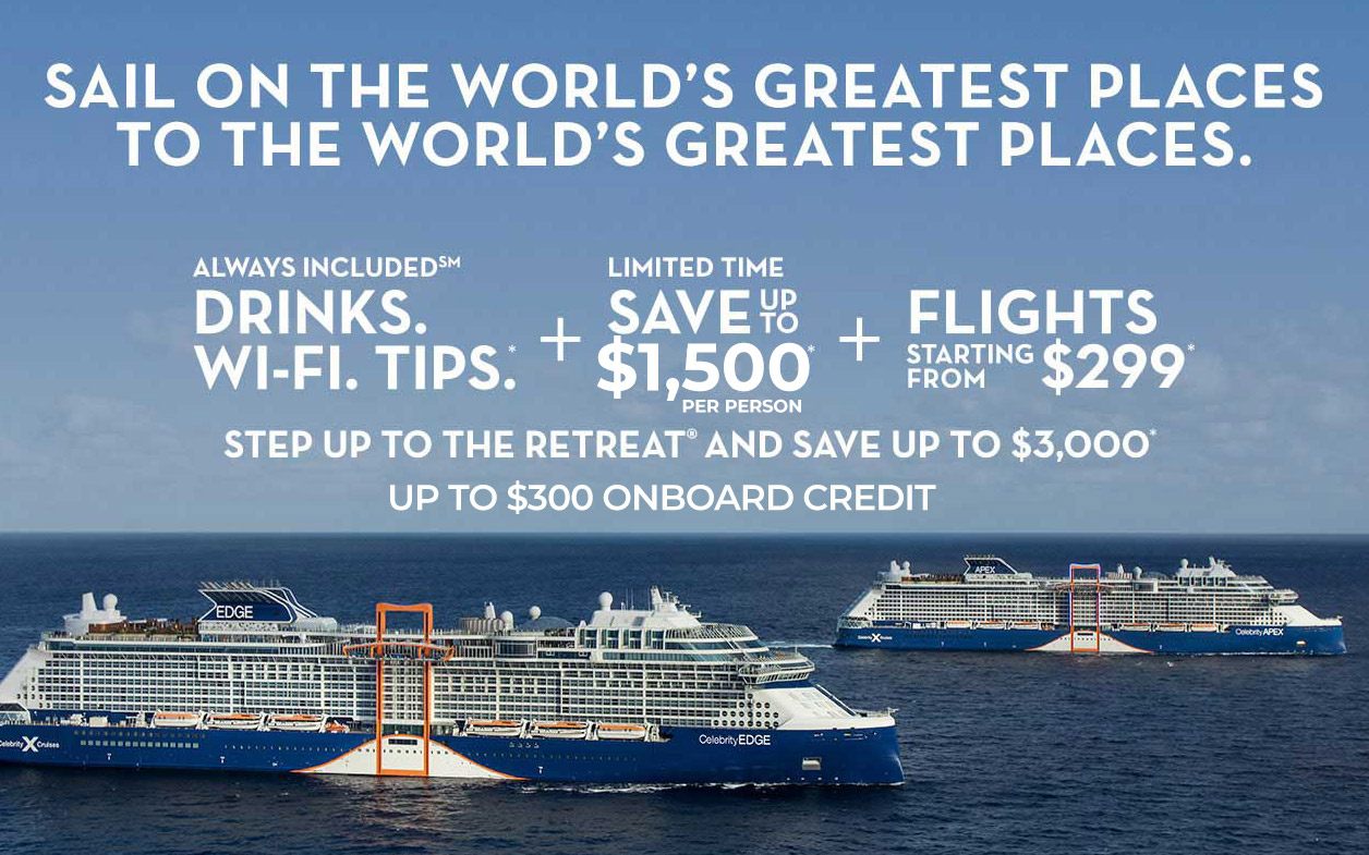 Save up to $3,000* + up to $300 onboard credit, plus flights as low as $299!