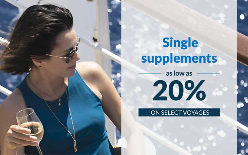 Single supplements as low as 20% on select voyages with Windstar Cuises